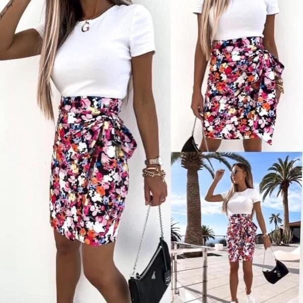 Floral Wrap Midi Skirt