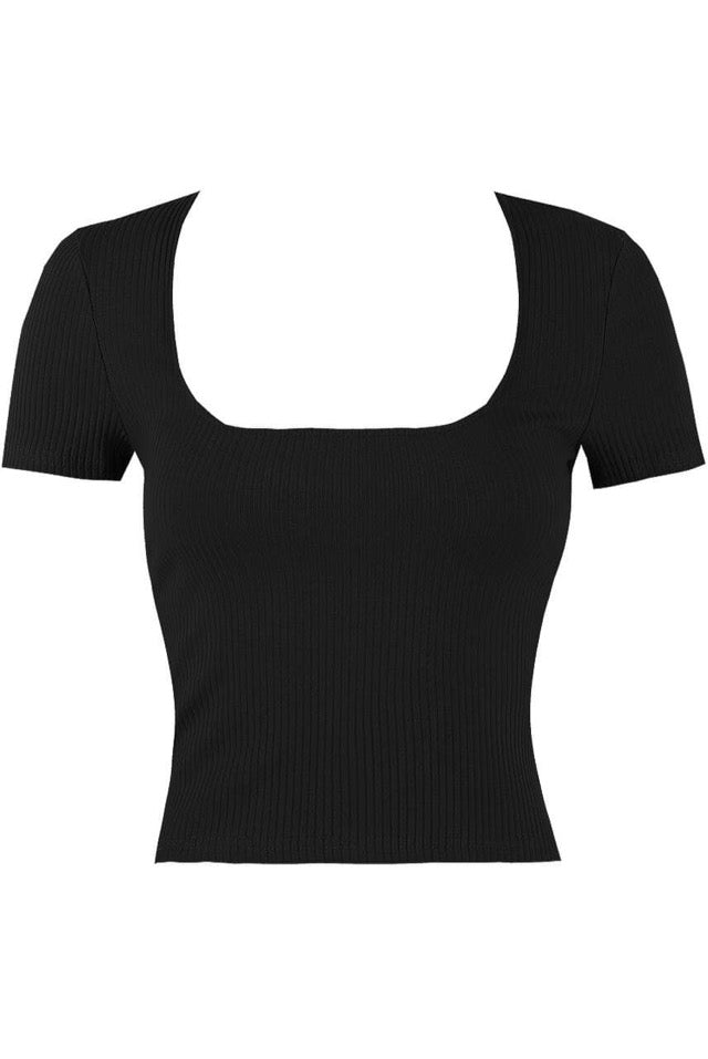 Black Square Neck Ribbed Crop Top