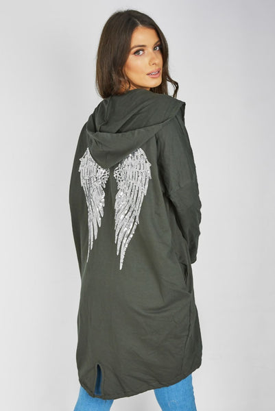 SEQUIN ANGEL WING HOODED CARDIGAN