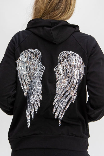 SEQUIN ANGEL WING HOODED JUMPER