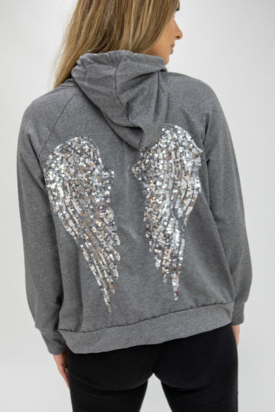 SEQUIN ANGEL WING HOODED JUMPER