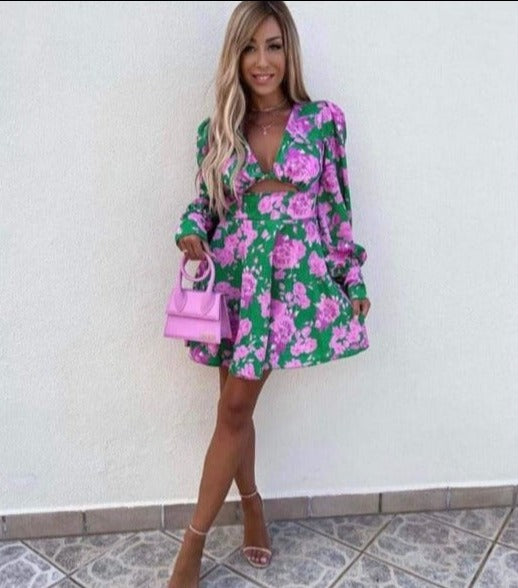 Pink and green floral dress