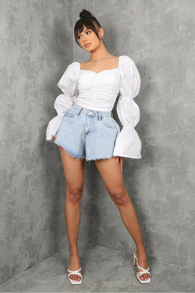 Puff Sleeve Shirred Back Crop Top – Aleena's Boutique