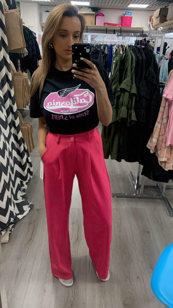 pink wide leg flared trousers